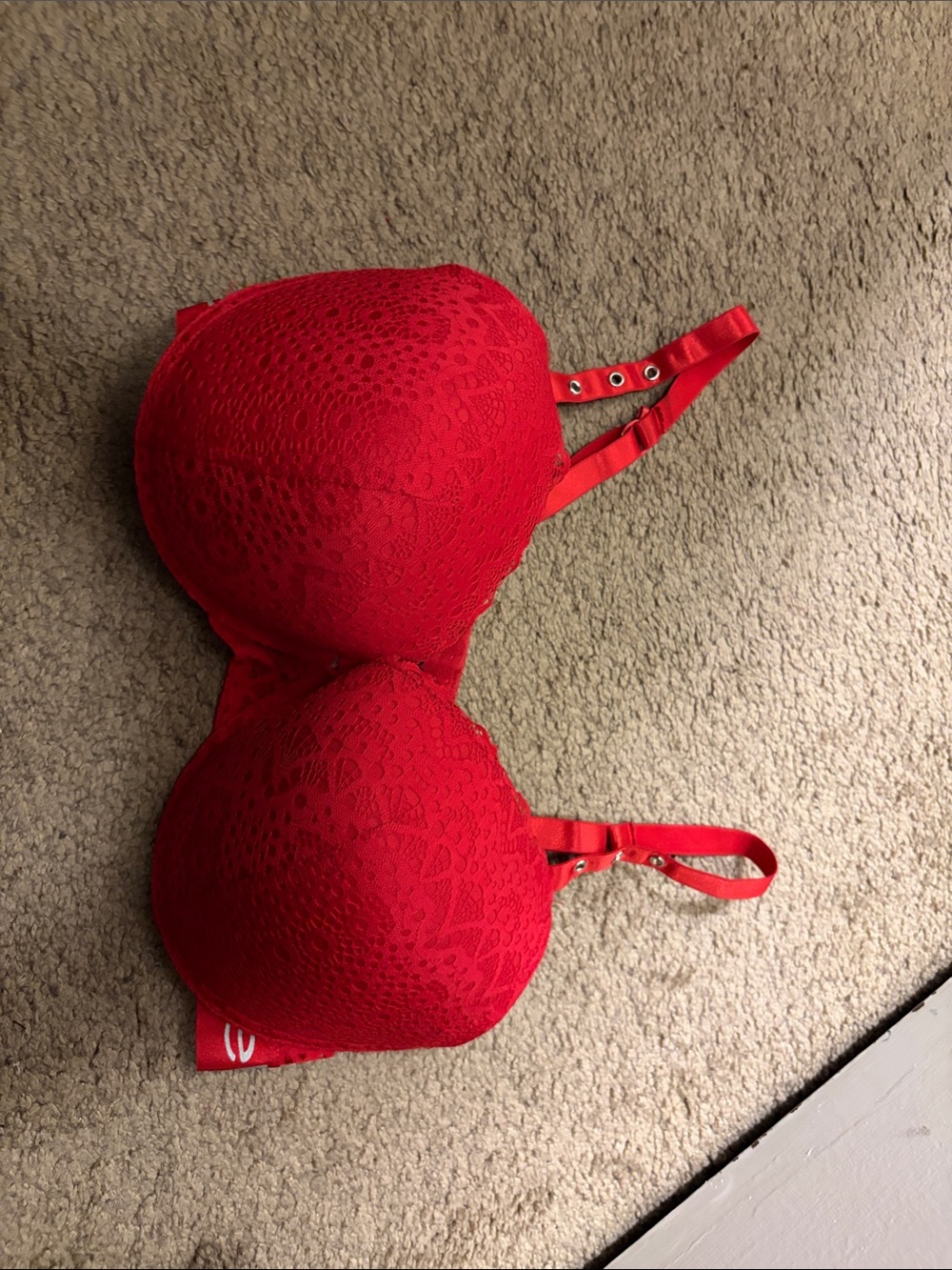 bebe Red Lace Push-Up Bra with Decorative Overlay